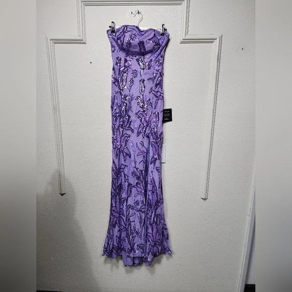 Lulus Shimmering Icon Lavender Sequin Lace-Up Strapless Maxi Dress M Party Prom - Picture 6 of 12